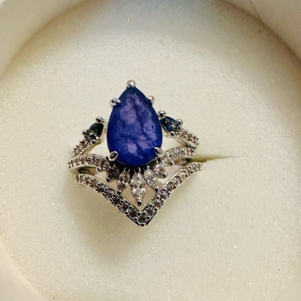 BP Bomb Party Lymphoma Awareness Halo Ring Size 7 - Amethyst Rhodium Plated